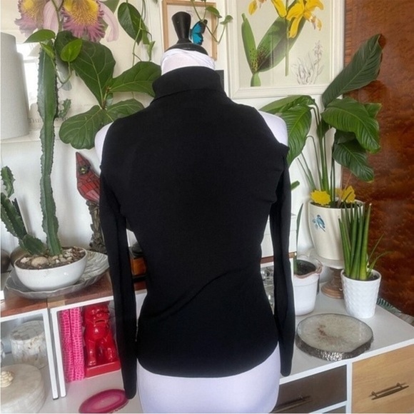 Milly Black Cut Off Shoulder Y2K Turtleneck Knit Size S - Picture 9 of 12